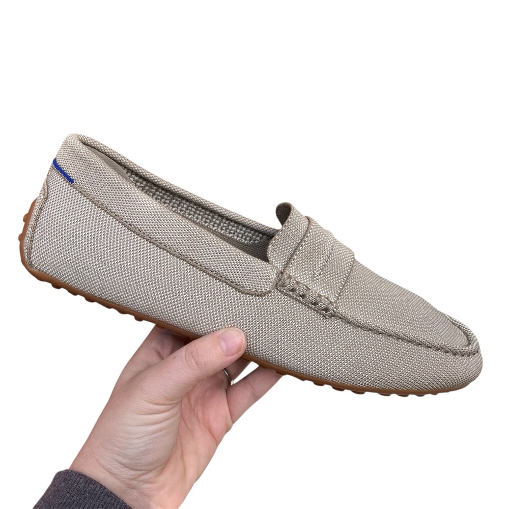 Rothy's Mens Driving Loafer Shoes Beige Barley Square Toe Knit Fabric Slide 11.5